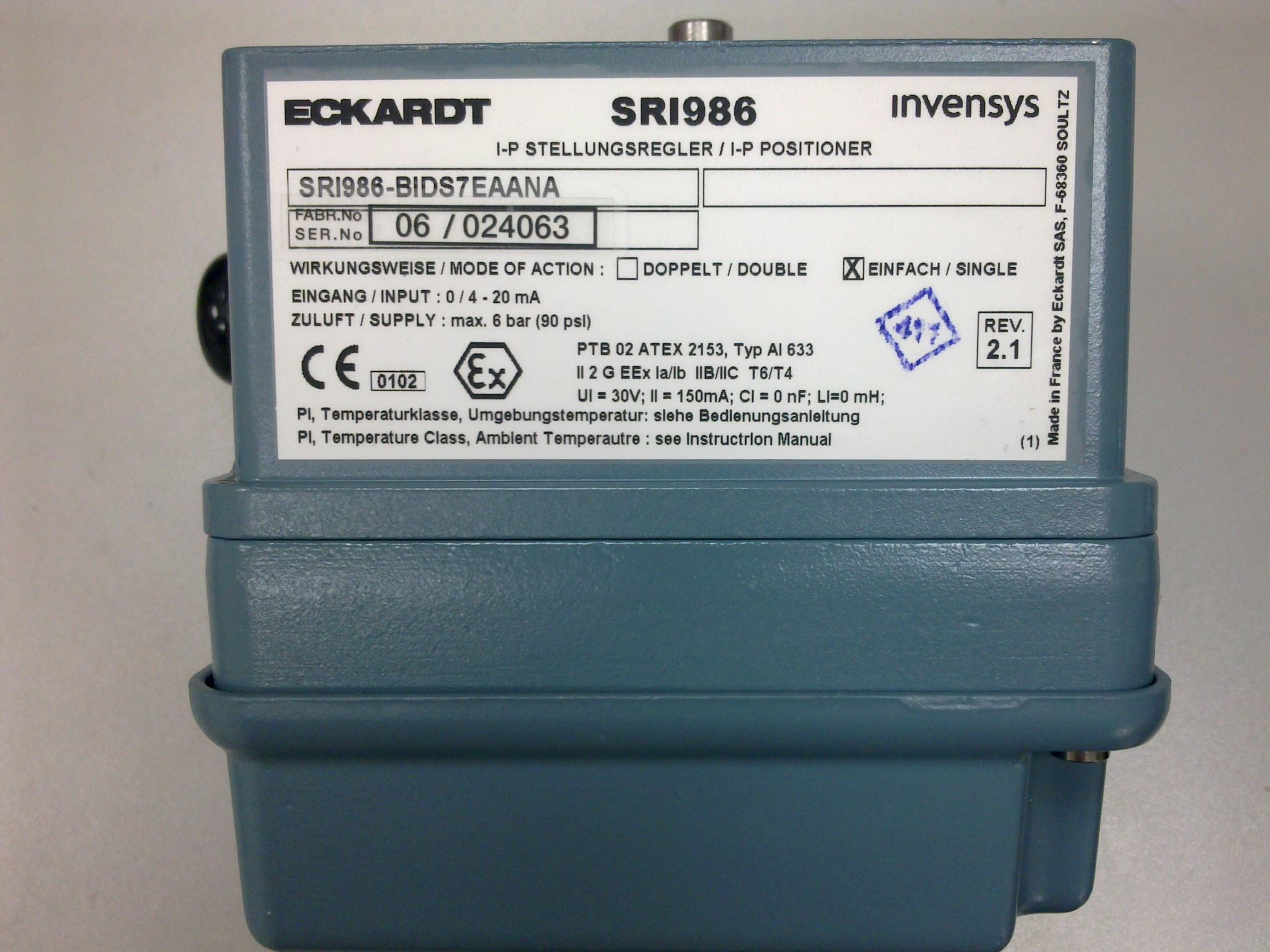 灼華經(jīng)銷(xiāo)ECKARDT閥門(mén)定位器	SRD991-BDNS7EA4NA-V02
