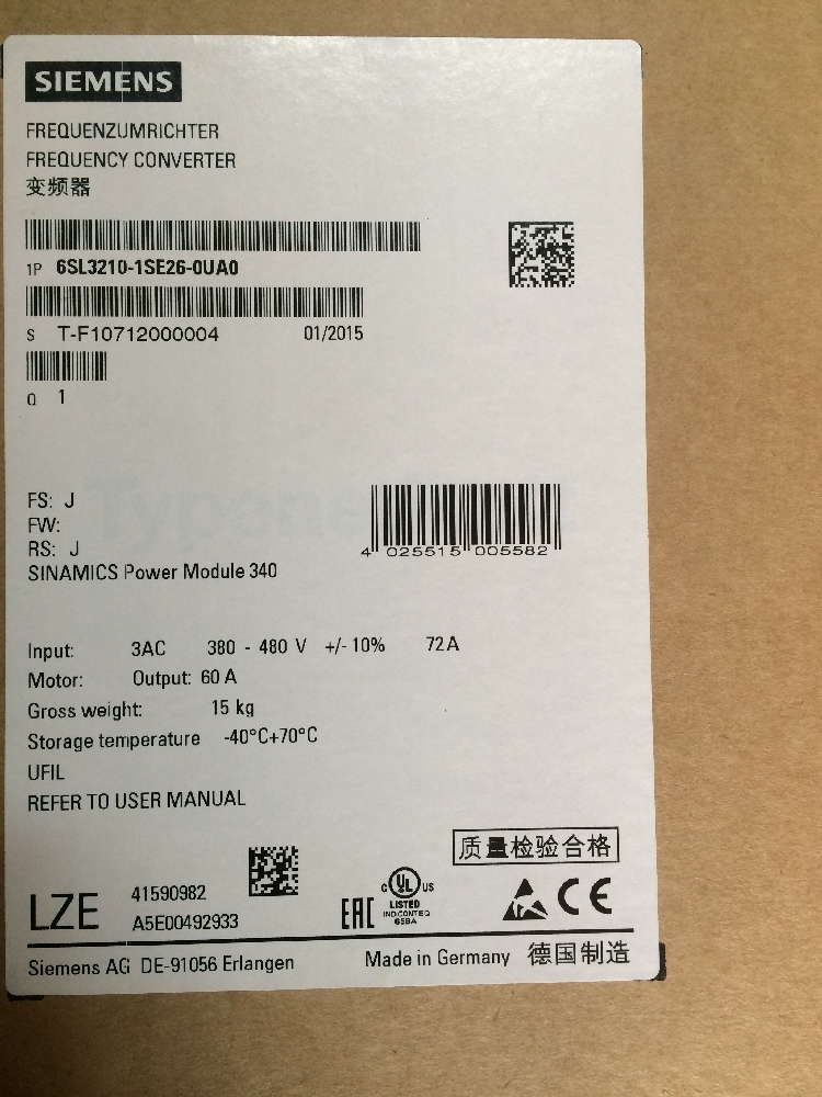 用在西門(mén)子S120變頻器的PM340功率模塊6SL3210-1SE26-0UA0