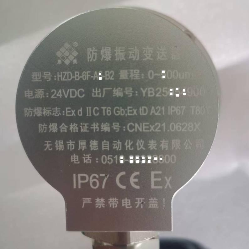 防護(hù)等級(jí)IP67 GB12476-2013可燃性粉塵防爆振動(dòng)變送器
