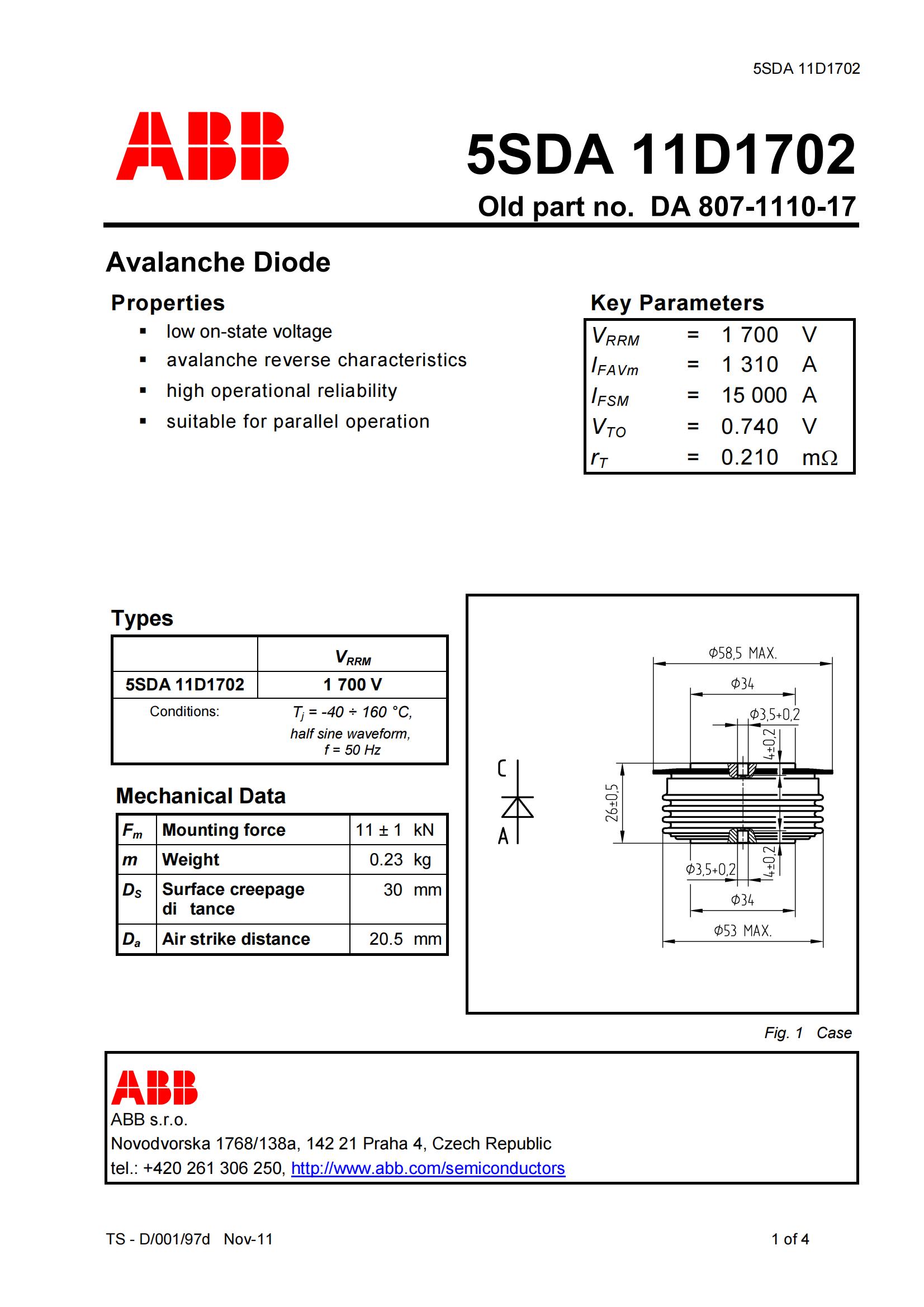 ABB 5SDA 14F5007 日立能源 雪崩二極管