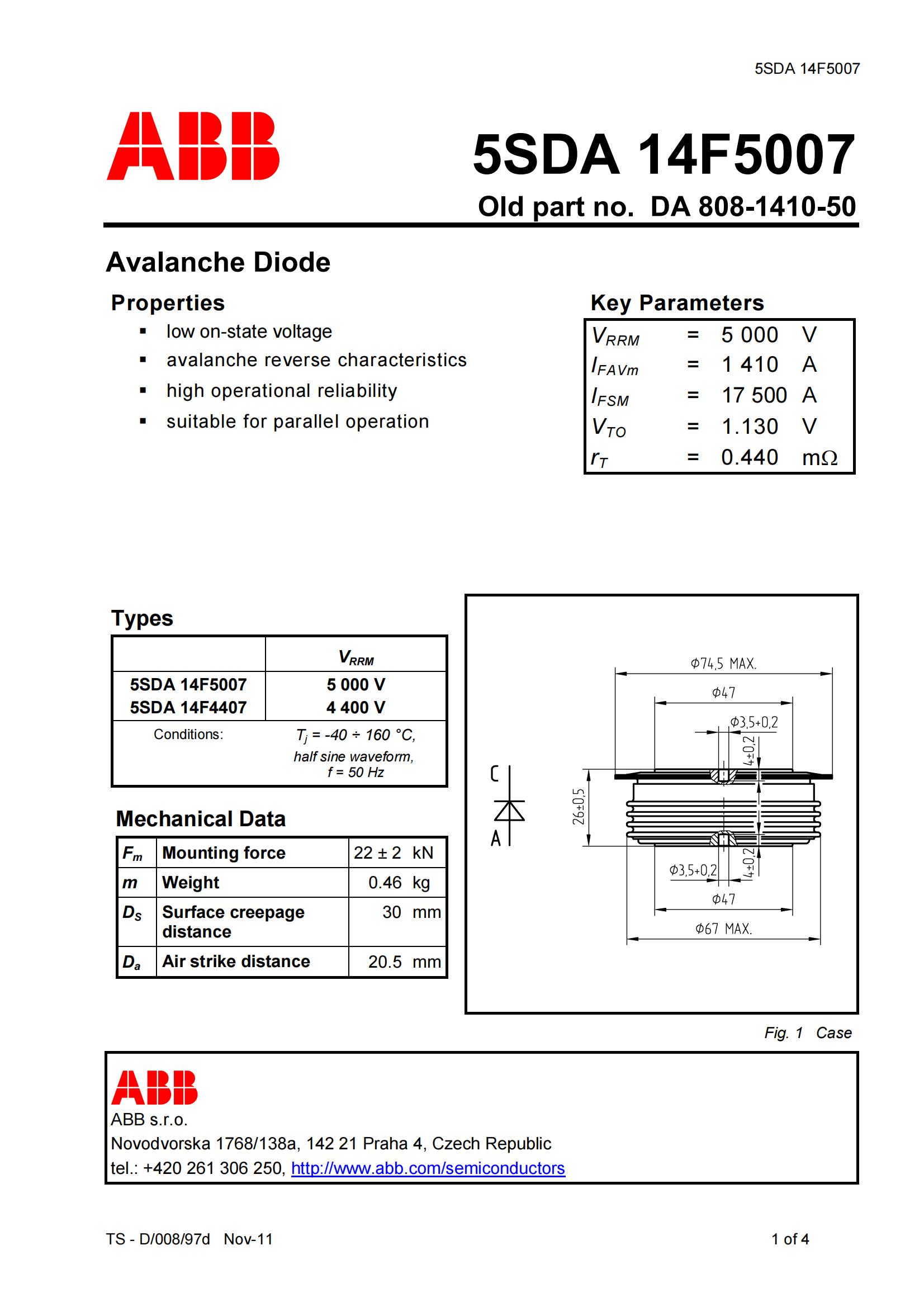 ABB 5SDA 16F3806 日立能源 雪崩二極管