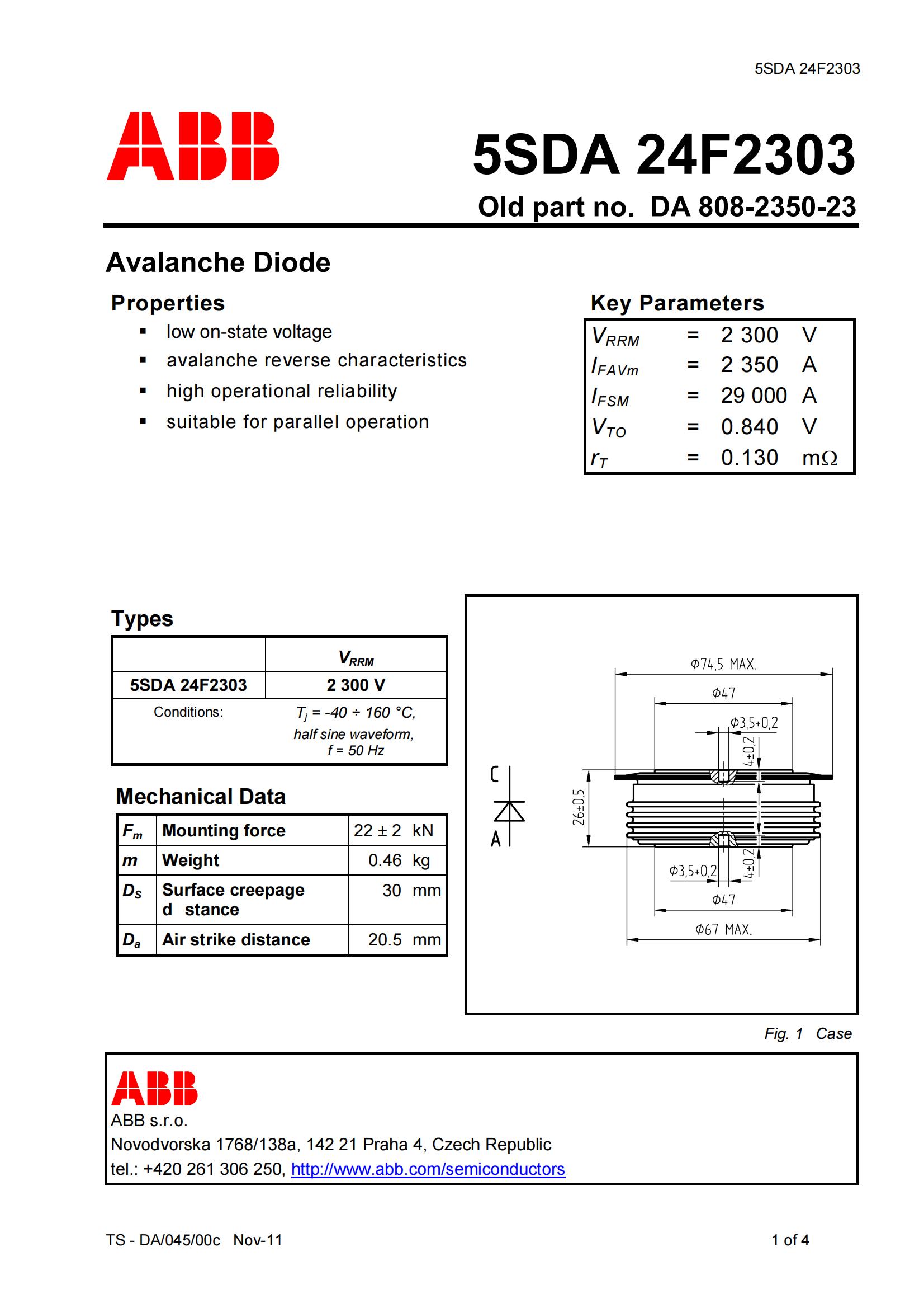 ABB 5SDA 24F2303 日立能源 雪崩二極管