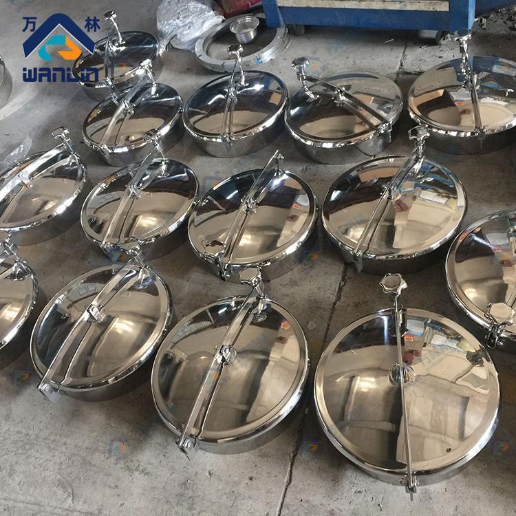 萬(wàn)林304衛(wèi)生級(jí)人孔蓋不銹鋼快開常壓人孔酒罐圓形翻邊手孔